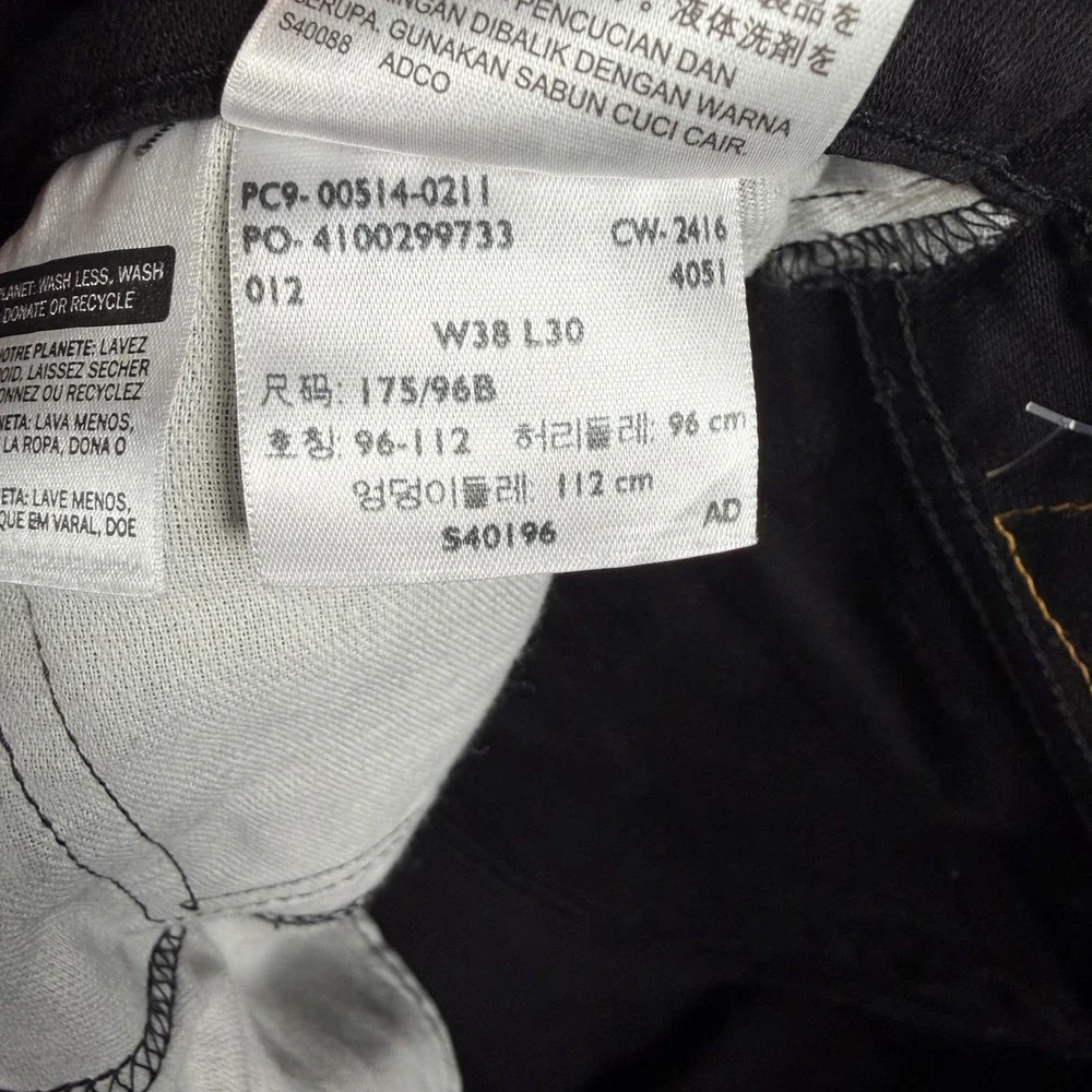 Levis 514 Straight Fit Mens Jeans Black Denim W38 L30 00514-0211 Classic Casual